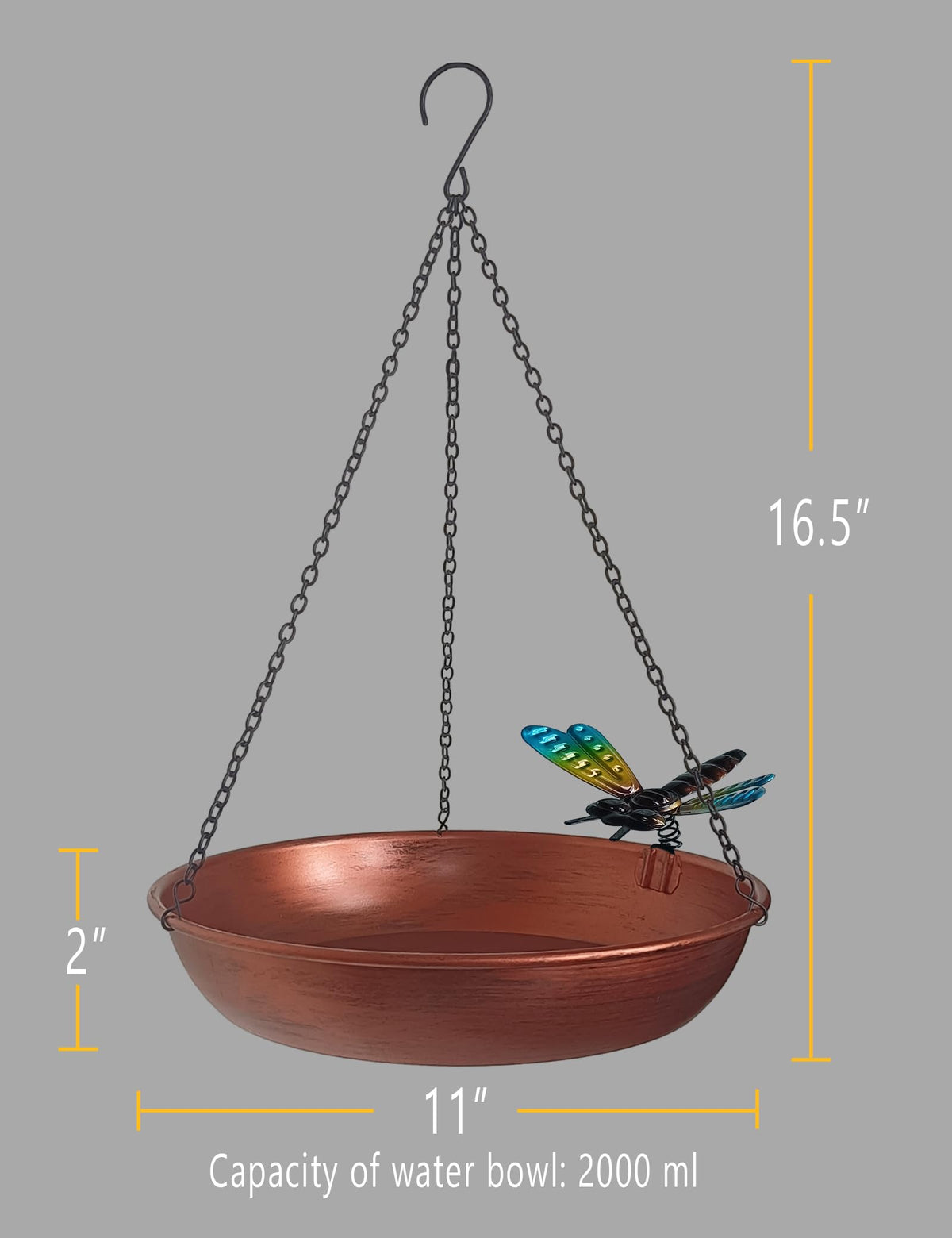 Keygift hanging birdbath with dragonfly ornament decorative feature