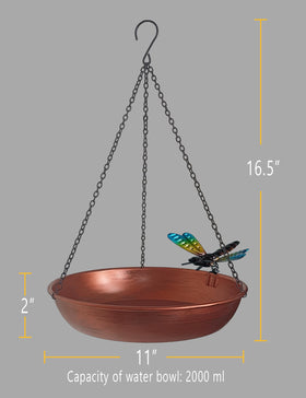 Keygift hanging birdbath with dragonfly ornament decorative feature