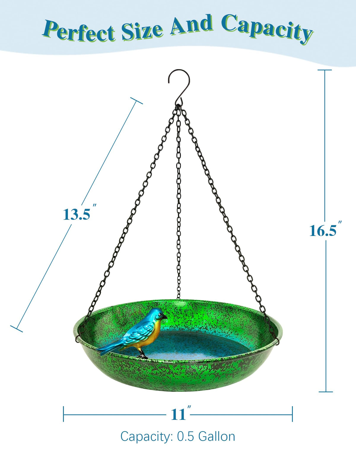 Keygift metal bird feeder and bath blends with yard decor.