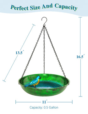 Keygift metal bird feeder and bath blends with yard decor.