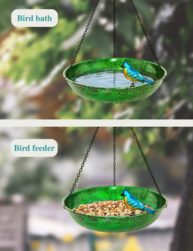 Keygift outdoor bird bath installation ready to hang on a branch.