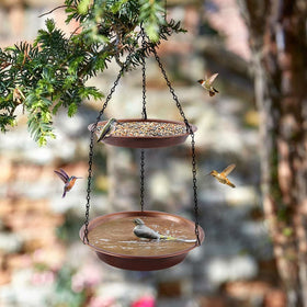Keygift two bowls bird feeder water-seed layout attracts more birds