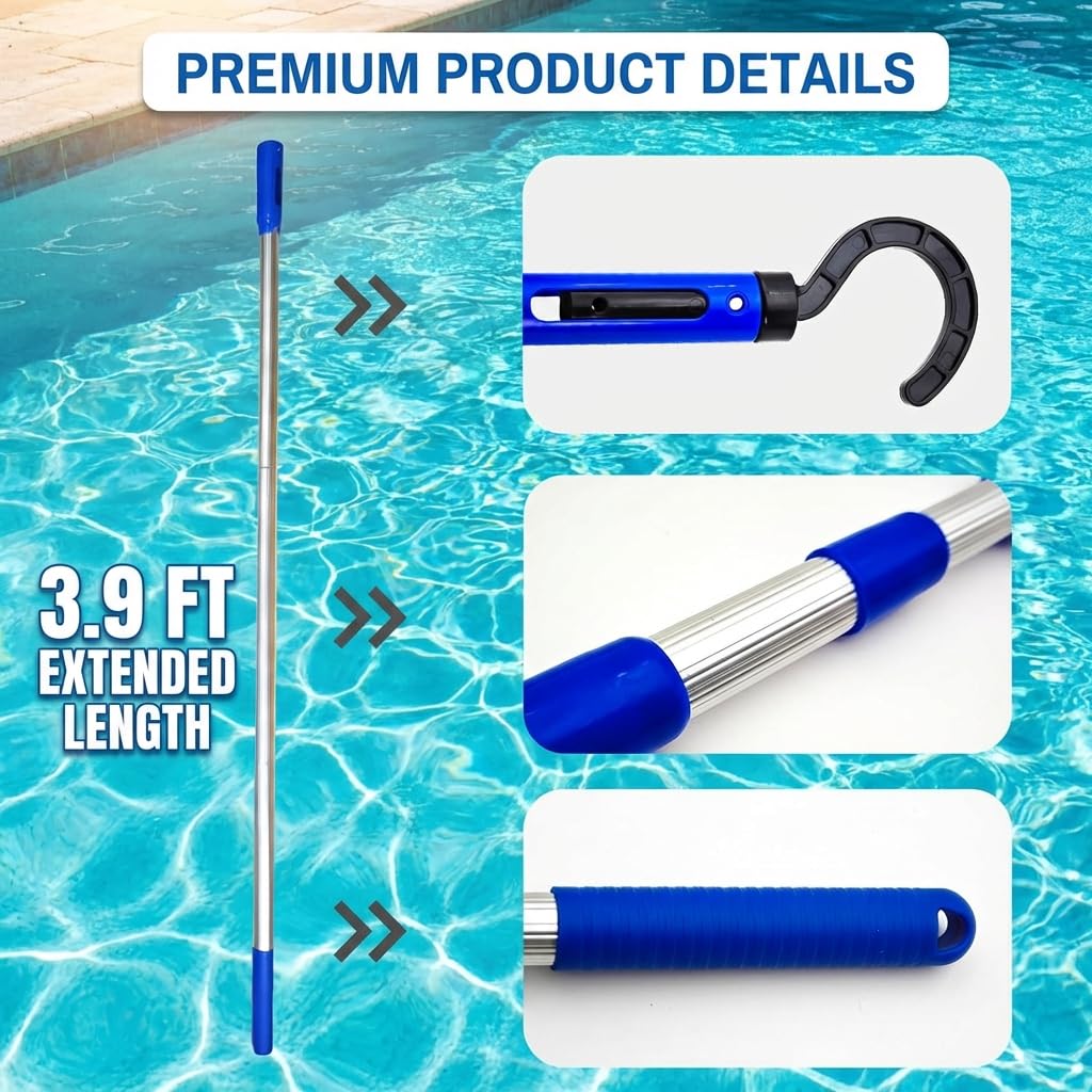 Keyrank pool pole attachment hook enhancing reach during cleaning sessions