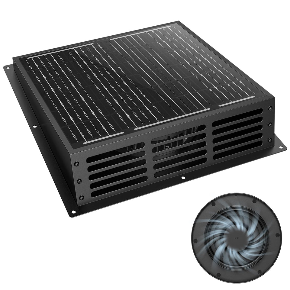 Kfonla 25W solar panel powering energy-saving venting.