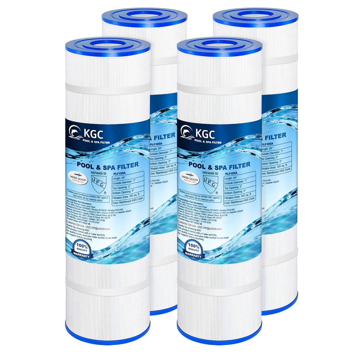 KGC CCP420 pool filter side view highlighting compact 26x7 inch cartridge for easy installation and filtration.