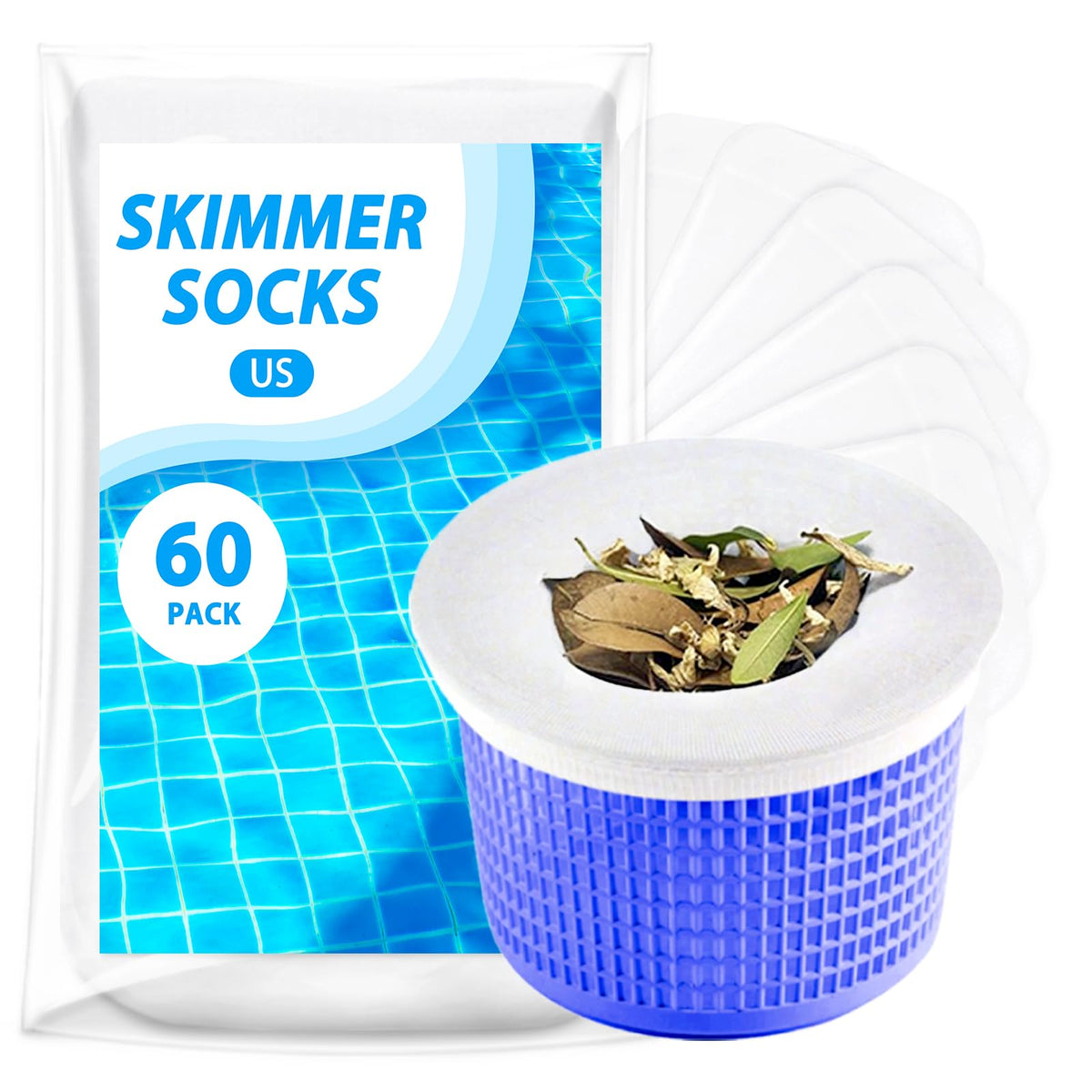 KGC Pool Skimmer Socks 60-pack box for bulk pool maintenance.