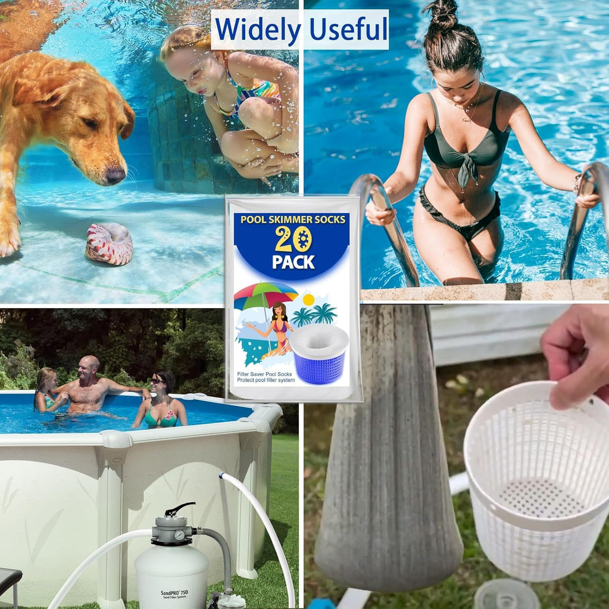 KGC skimmer basket with socks installed in an inground pool.