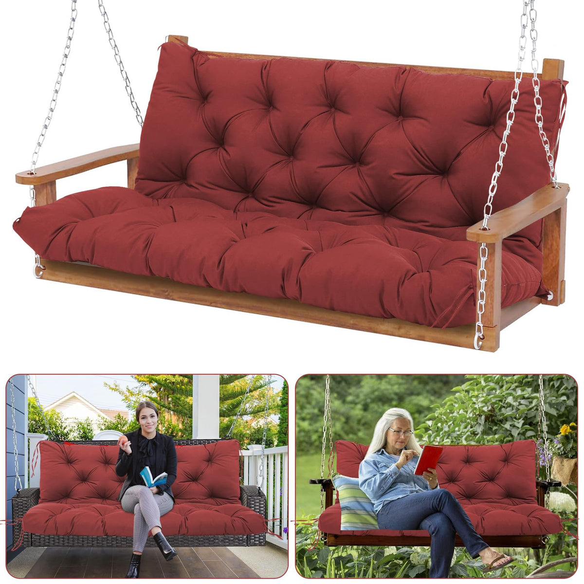 KGOSAUO wine-red porch cushion 60x40 front view for outdoor comfort.