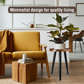 KGPLOME multiuse side table plant stand in walnut tone.