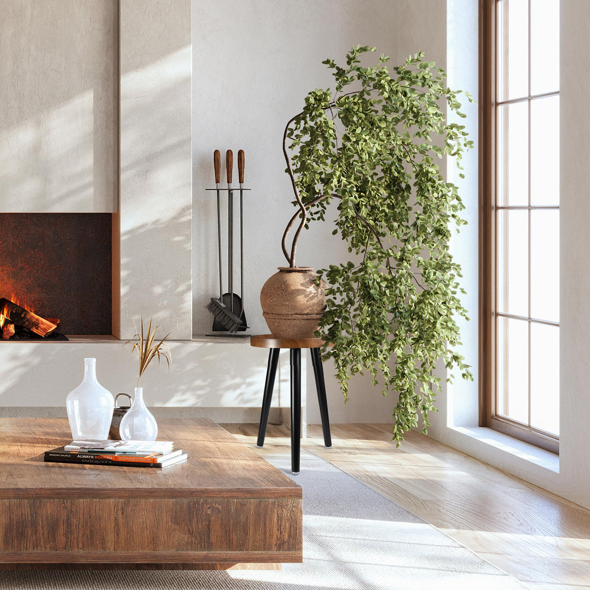 KGPLOME walnut plant stand serves as decorative pedestal.