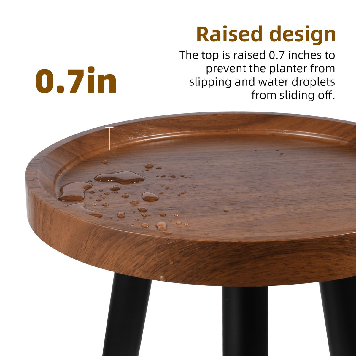 KGPLOME walnut wood plant stand with raised design keeps pots secure.