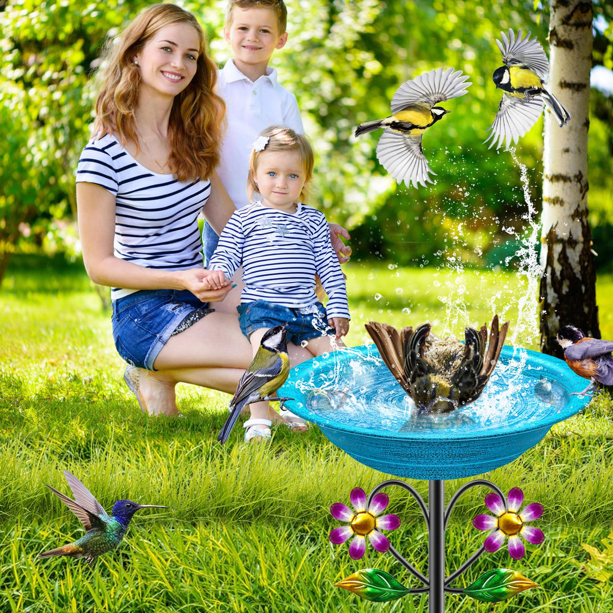 KHayRovies easy-assembly bird bath image highlights quick setup for busy gardeners