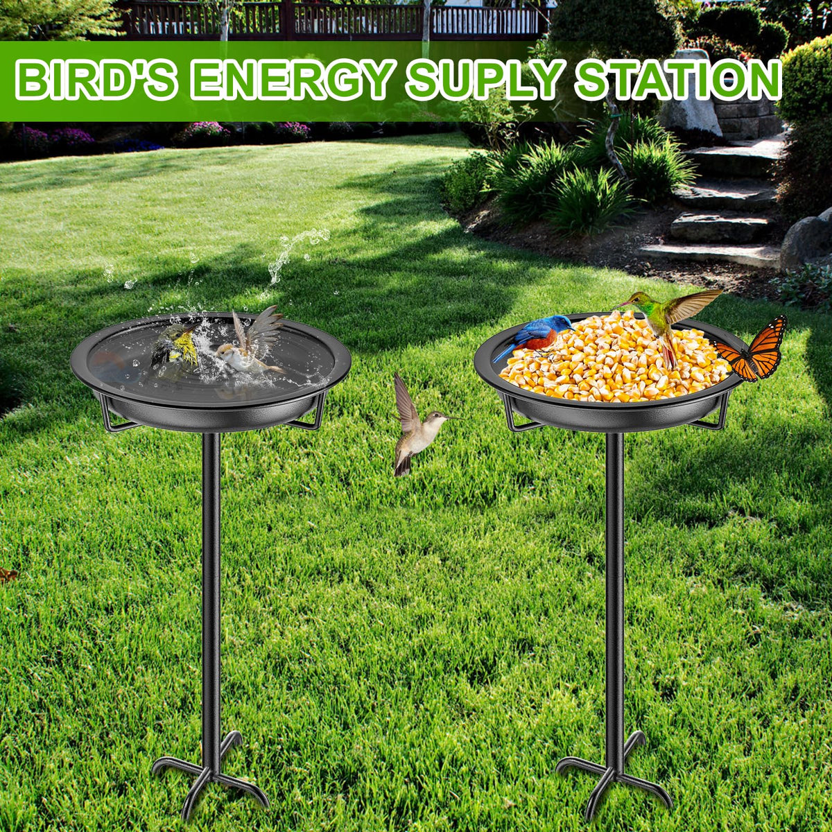 KhayRovies four-prong base provides stable lawn support.