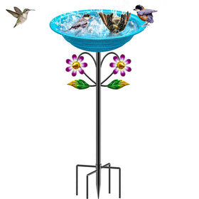 KHayRovies metal bird bath outdoor bowl with retro blue finish for garden ambiance