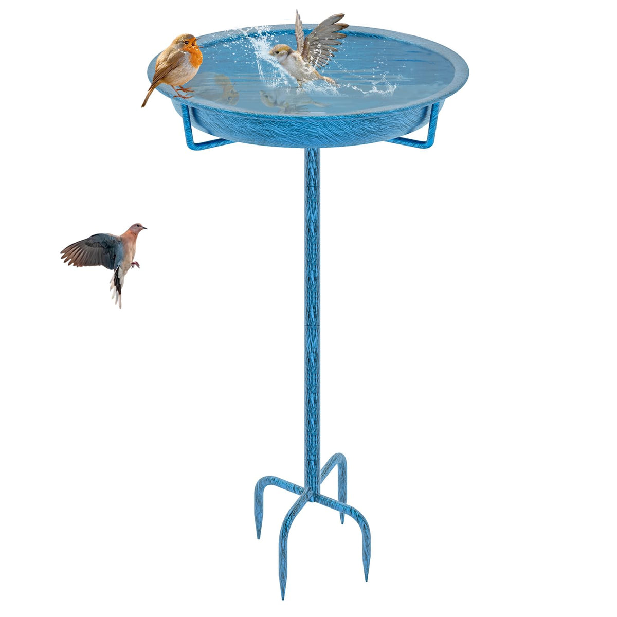 KHayRovies metal bird bath stand shown at 36.2-inch height, adding garden height and stability.