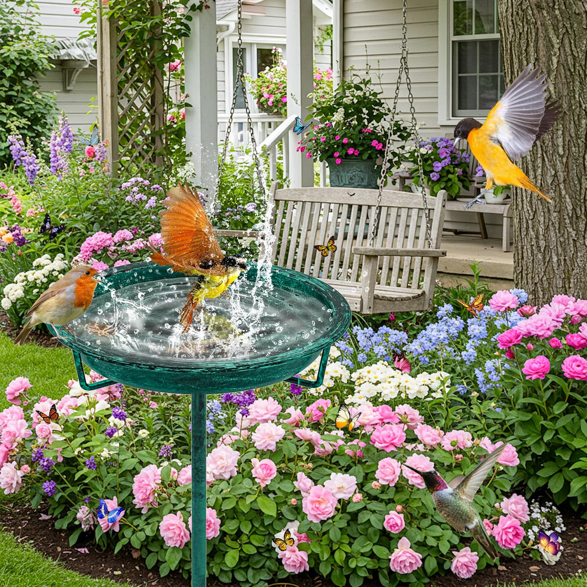 KHayRovies multi-function bird bath and feeder supports wildlife watching from patio or yard