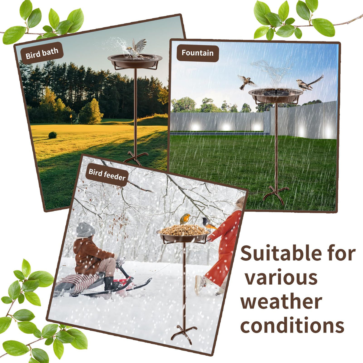 KHayRovies outdoor bird feeder bowl supports birds year-round in gardens