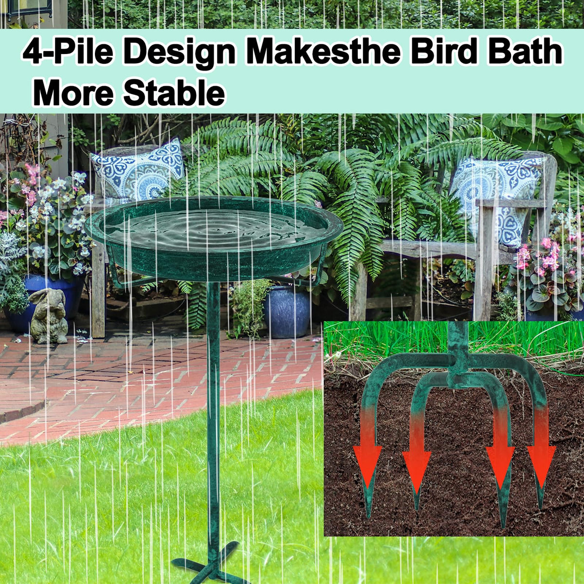 KHayRovies sturdy four-prongs base adds stability for lawn placement and long-lasting outdoor use