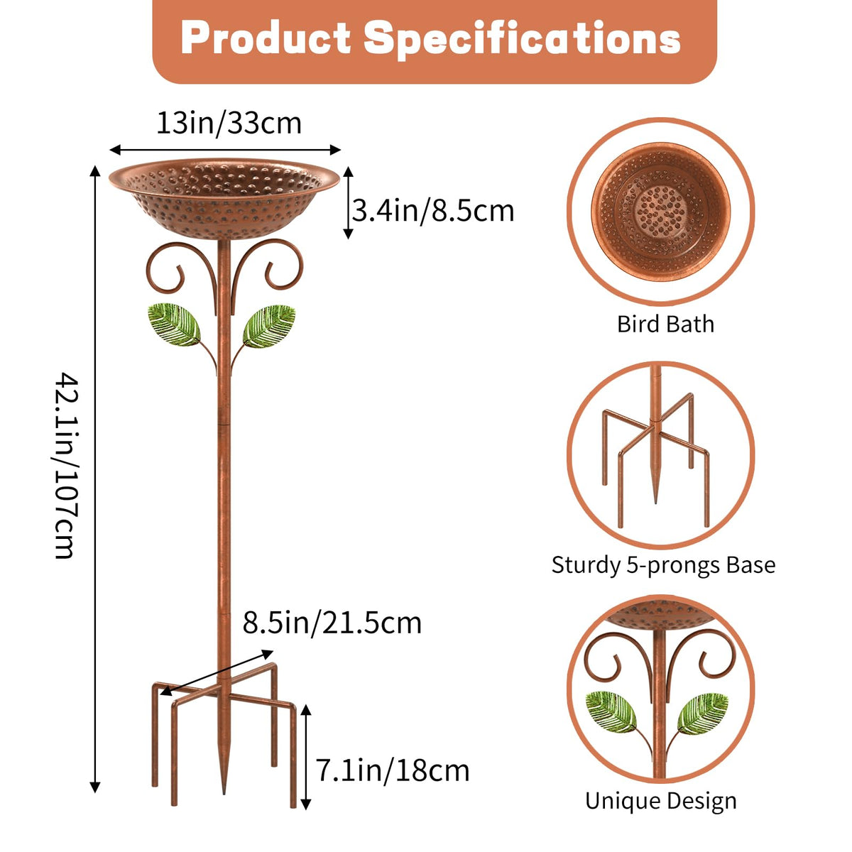 KHayRovies bird bath bowl with 13-inch diameter holds water.