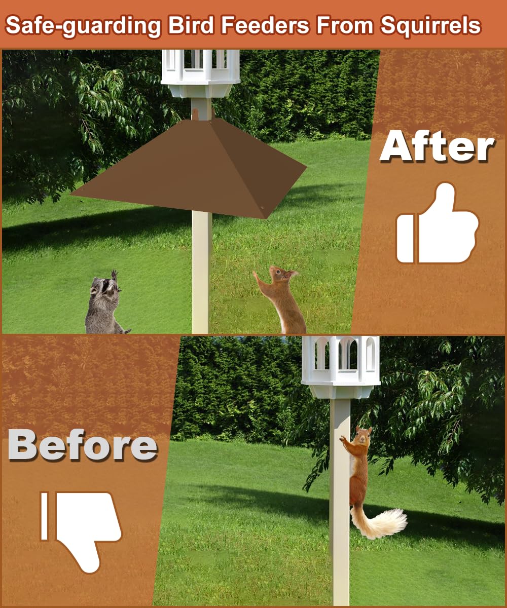 Khordin brown squirrel baffle installed on a pole with height guidance