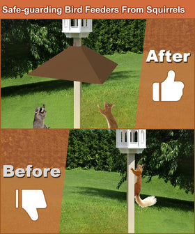Khordin brown squirrel baffle installed on a pole with height guidance
