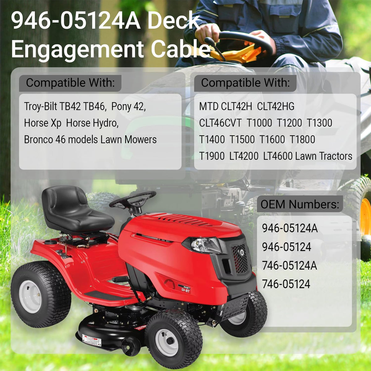 KIAPIEBIO blade engagement cable, eye-end on one side, for reliable operation on compatible tractors.