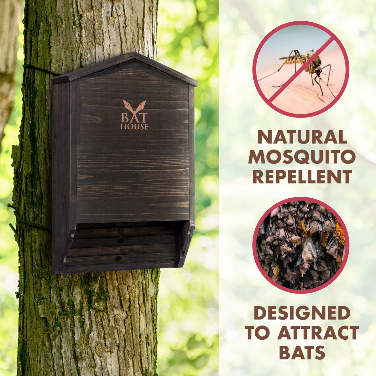 KIBAGA bat house dark brown cedar showcases durable, weatherproof housing for roosting bats.