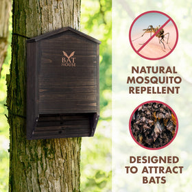 KIBAGA bat house dark brown cedar showcases durable, weatherproof housing for roosting bats.