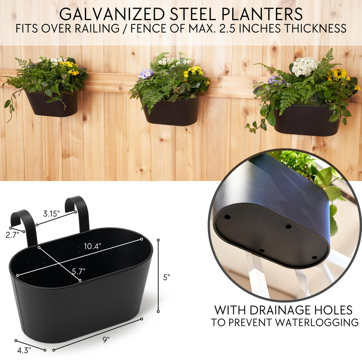 KIBAGA planters with hooks shown on a fence enable flexible outdoor hanging.