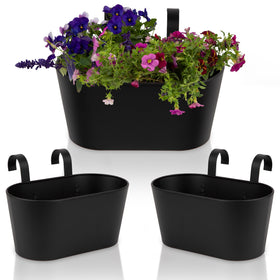 KIBAGA hanging planters on a balcony rail showcase a compact outdoor garden.