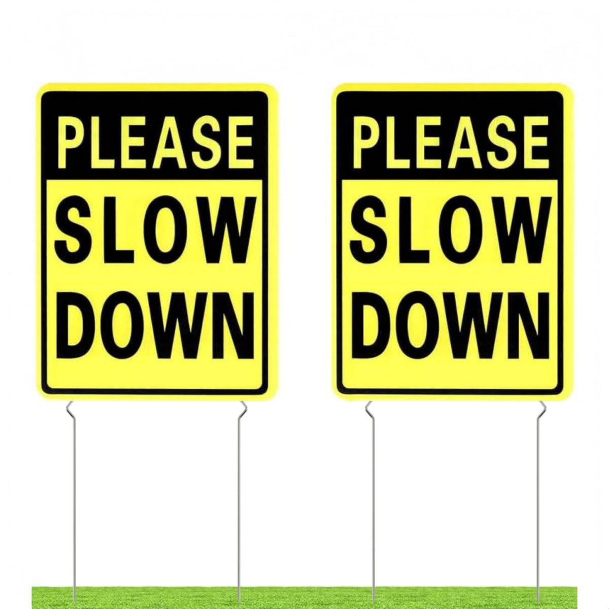 Kichwit slow down yard sign double sided front view for clear visibility.