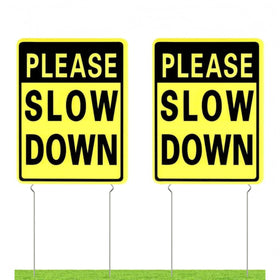 Kichwit slow down yard sign double sided front view for clear visibility.