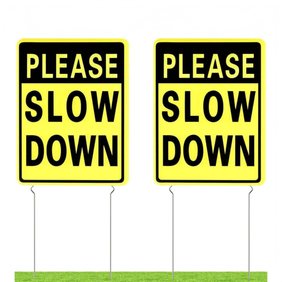 Kichwit slow down yard sign double sided front view for clear visibility.