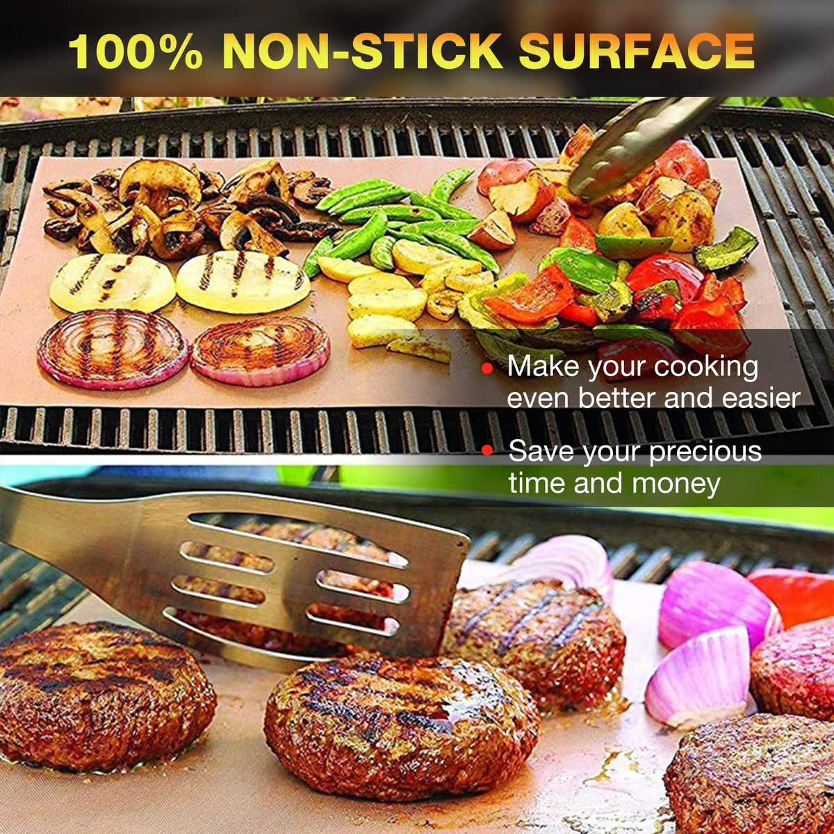 KickOIL grill mat cut-to-fit design shown adapting to any grill.