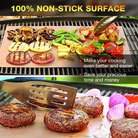 KickOIL grill mat cut-to-fit design shown adapting to any grill.