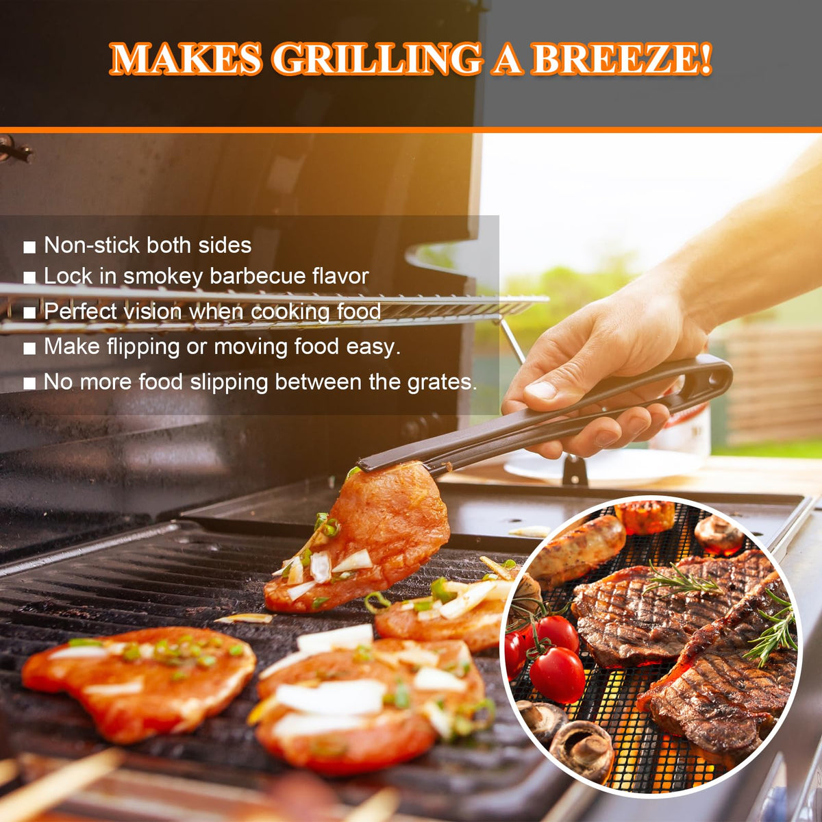 KickOil grill mat withstands 500F heat for versatile outdoor grilling.