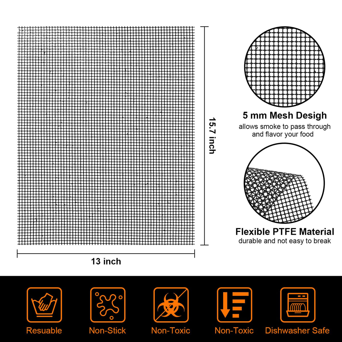 KickOil grill mat non-stick mesh surface for easy release of vegetables.
