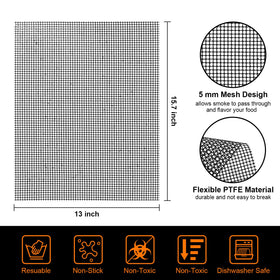 KickOil grill mat non-stick mesh surface for easy release of vegetables.
