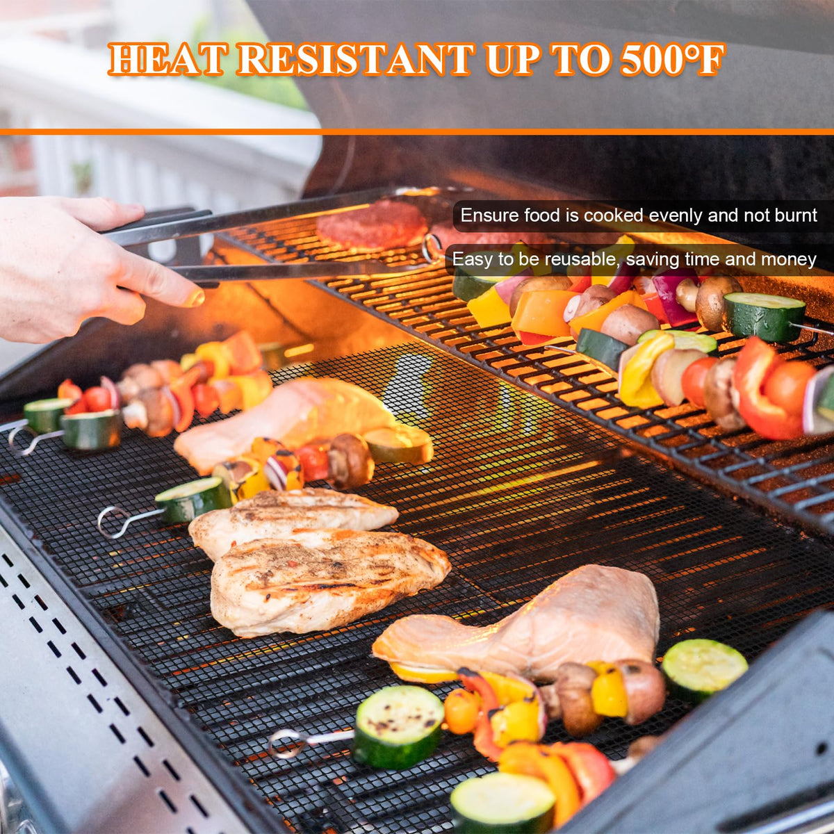 KickOil grill mat perfect for vegetables and fish on grills.