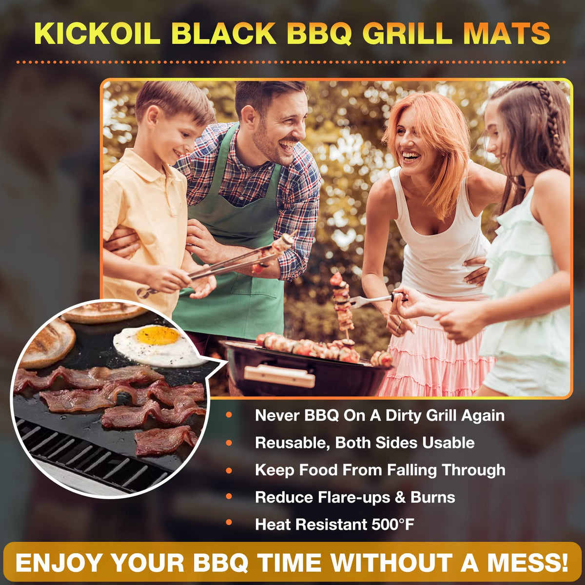 KICKOIL dishwasher-safe grill mats for repeat use.