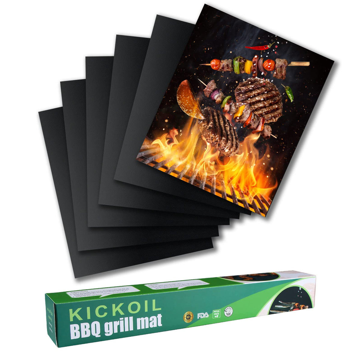 KICKOIL durable mats for many grilling sessions.