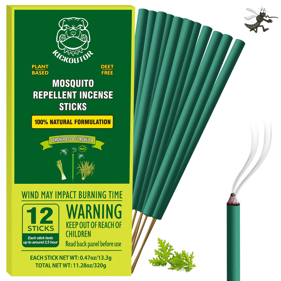 KICKOUTOR mosquito incense sticks with citronella packaging for outdoor use and scent.