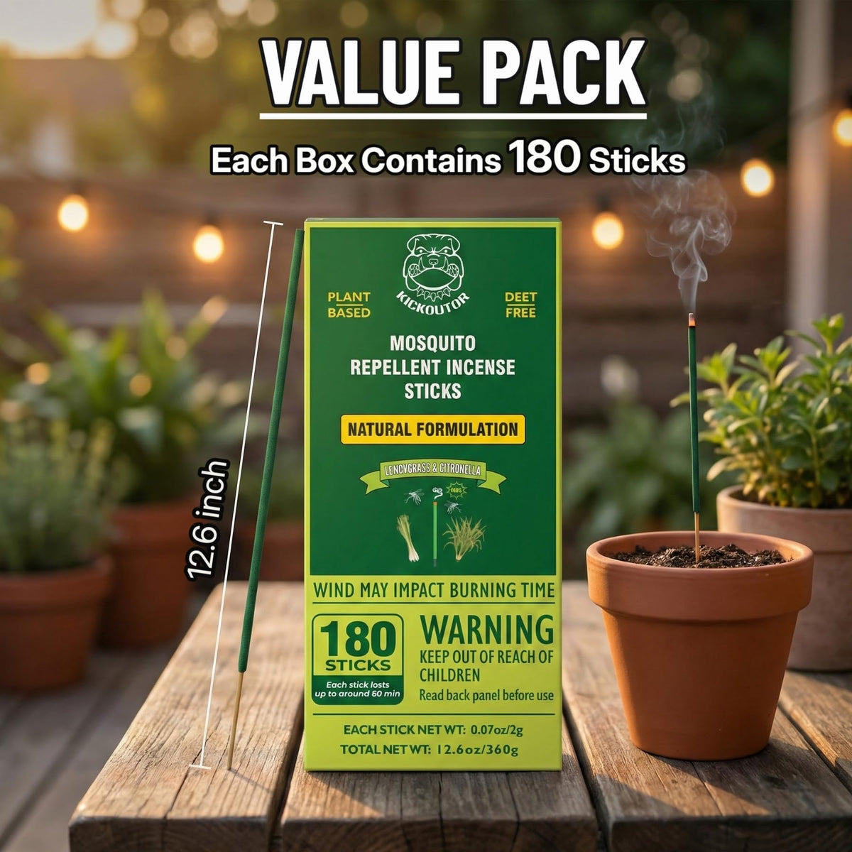 KICKOUTOR natural citronella blend scent from incense sticks repels flying insects outdoors
