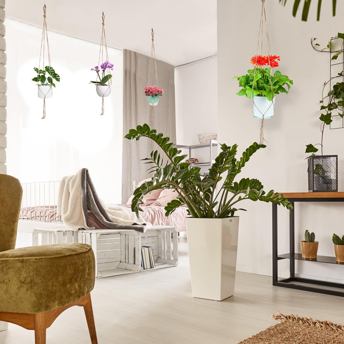 Kicovitifa durable hanging planter assembly ready for garden or patio arrangements.