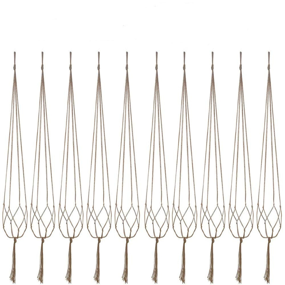 Kicovitifa plant hanger set with ten 40-inch macrame hangers for versatile indoor and outdoor decor.