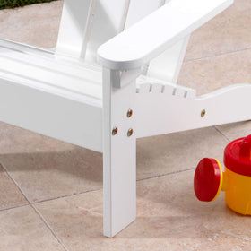 KidKraft Adirondack chair for kids, weatherproof wood texture, ideal for poolside lounging.