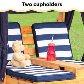 KidKraft navy stripe fabric adds playful backyard style