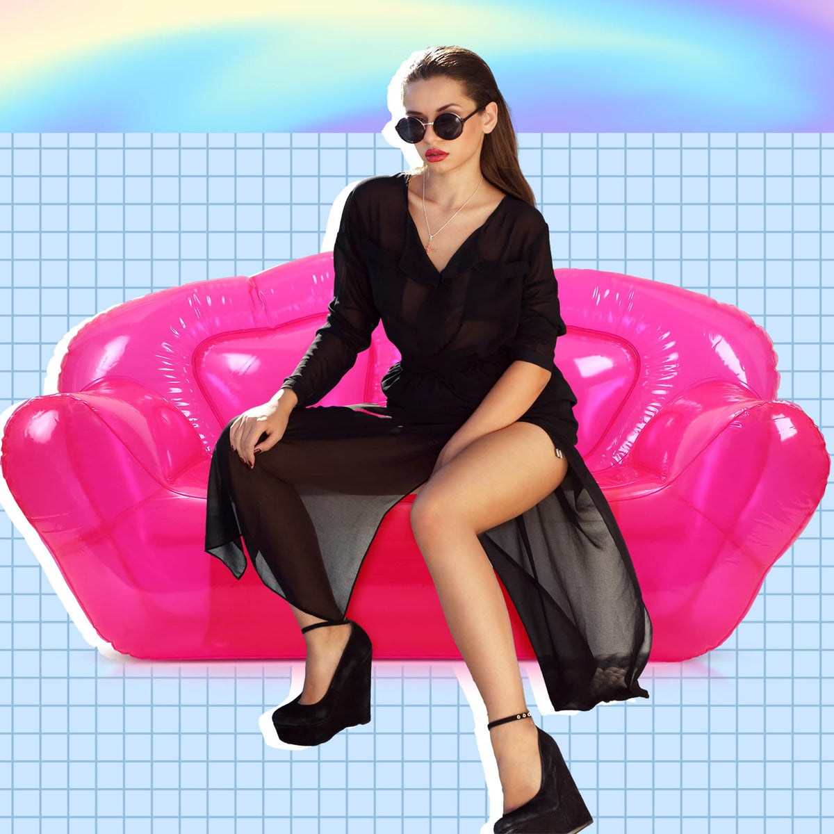 Kigley pink inflatable chair beachside use for relaxing under sun