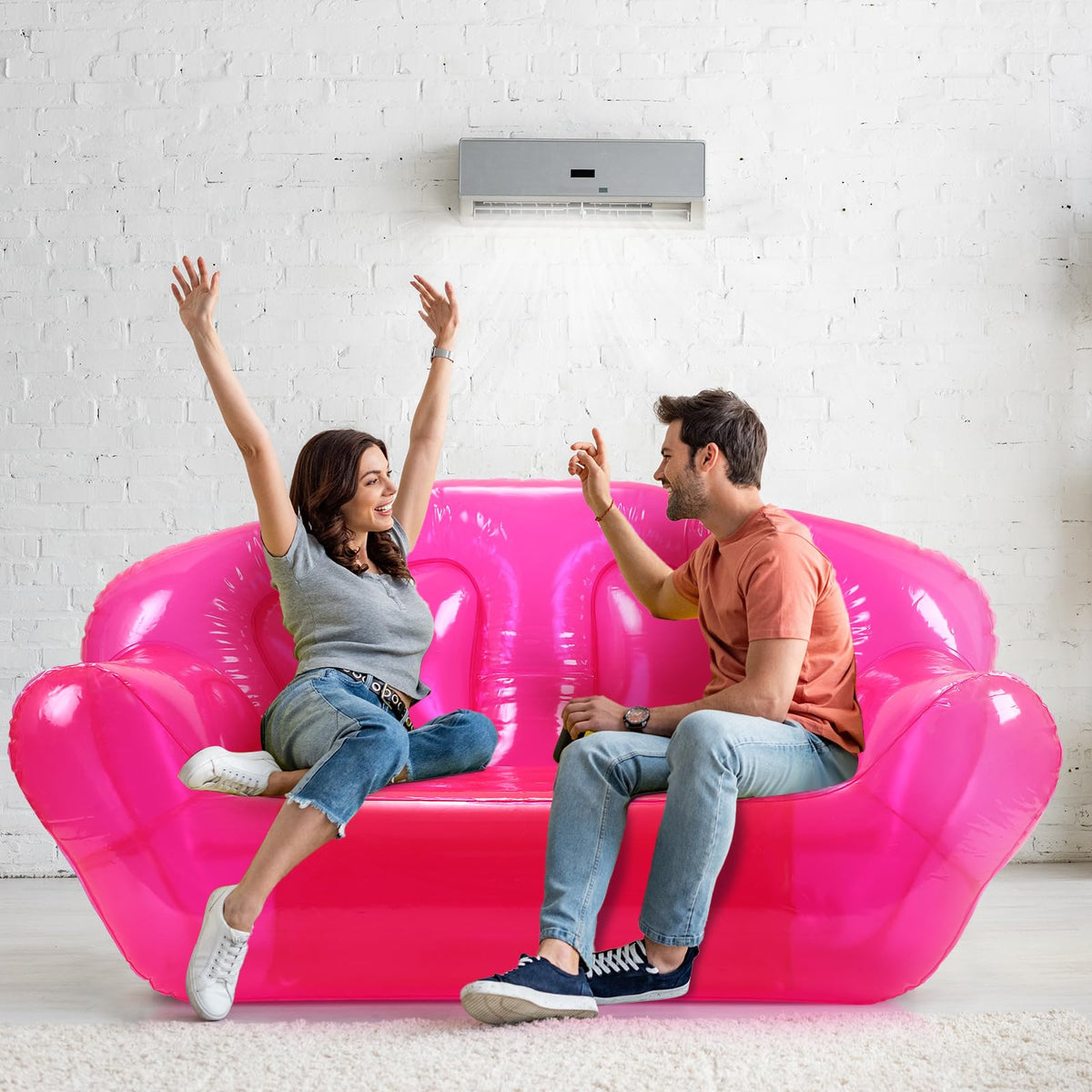Kigley pink inflatable chair living room setup for cozy reading