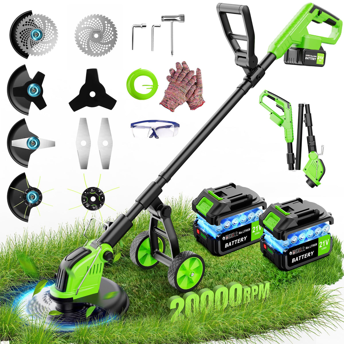 Kihoplly weed wacker with wheels for easy, stable lawn trimming.